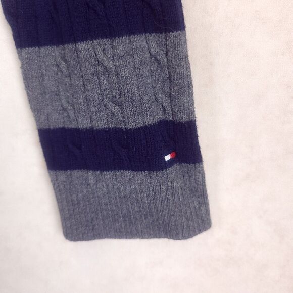 Tommy Hilfiger Gray Blue Striped Cable Knit V Neck Sweater Size Large - Picture 6 of 8
